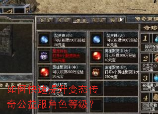 如何快速提升变态传奇公益服角色等级? 如何快速提升变态传奇公益服角色等级?